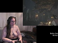 Naked tattooed brunette explores country ranch in Resident Evil Village part 11