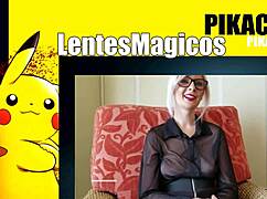 blonde with glasses gives blowjob to black guy