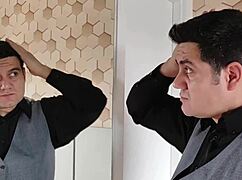 intimate handjob orgasm in front of mirror