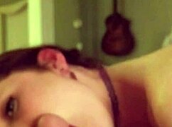 Fucked up brunette delivers messy sloppy blowjob