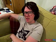 Leeds nerd tricked into first group blowjob