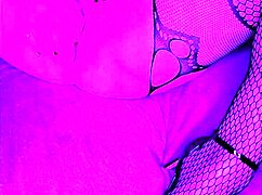 milf cums hard using dildo in fishnets and stockings