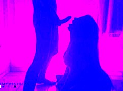 She knelt down and sucked his dick until he came hard in her mouth.