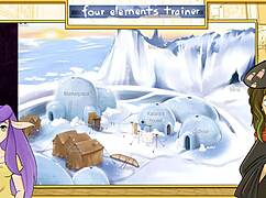 katara strokes cock in avatar four elements trainer, spilling cum on boobs for facial orgasm