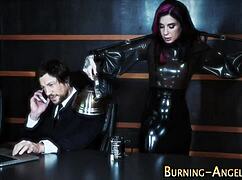 the emo secretary moans as she's railed in bdsm