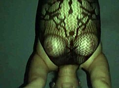 Chubby Mexican Wife's Big Tits Bounce in Fishnets for Voyeur.