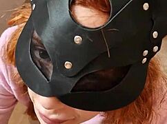 Spanish redhead slut fucks and sucks in the kitchen