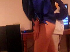 This sexy white slut with big tits is auditioning for porn in a thong, looking so hardcore