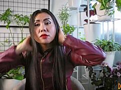 enjoying leather gloves in a relaxing asmr session