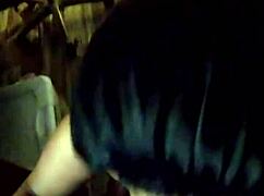 She takes his big cock deep into her throat, her large tits bouncing as she swallows every inch.