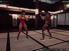 Dela and Josie wrestle naked in 3D, face sitting for victory