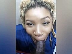 Ebony teen tries to avoid getting caught sucking cock in the elevator to the 13th floor