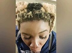 Ebony teen tries to avoid getting caught sucking cock in the elevator to the 13th floor