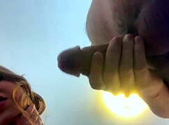 cuckold gets blowjob from below while watching his goddess 😈