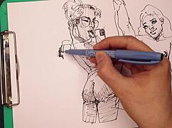 Porn artist sketches sexy girls with big tits and ass