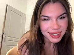 This sexy brunette gives a blowjob in the bathtub