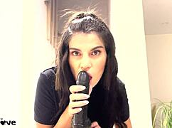 Teen Sucks Big Black Dildo With Intense Dirty Talk