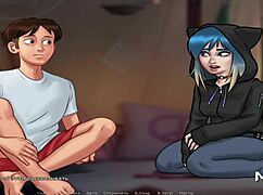 Teen 18+ and milf strip in game creampie