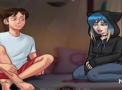 Teen 18+ and milf strip in game creampie