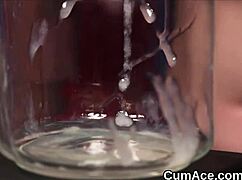 Horny sex kitten slurps cum load on her face, devouring every drop