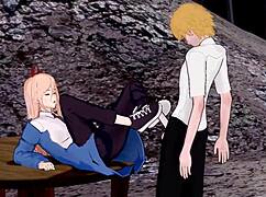 denji from chainsaw man gets blowjob and handjob in koikatsu hentai