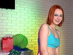 Redhead Cutie Fingers Pussy To Orgasm On Christmas