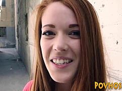 redheaded teen squirts while riding cock in pov