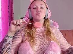 Lollipop Sucking And Licking With Big Tits
