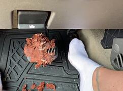 Watch this messy pedal pumping with dirty socks on feet?