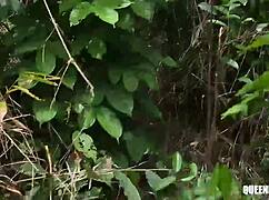 He fills her pussy with cock in outdoor setting, ending in creampie.