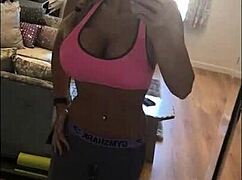 sophie james milf masturbates in stockings heels and tight leggings showing big tits