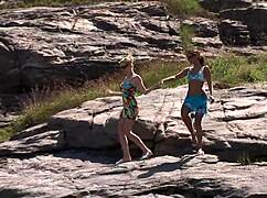 on the rock facing the sea we do a bit of hard cuddles