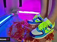 food fetish crush with dirty feet in shoes and sneakers