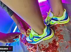 food fetish crush with dirty feet in shoes and sneakers