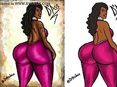 Thick booty Cherokee D'Ass illustration featuring curvy ebony model in anime hentai style