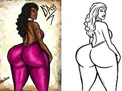 Thick booty Cherokee D'Ass illustration featuring curvy ebony model in anime hentai style