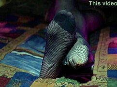 Perfect toes peeking through sexy fishnets on a milf housewife. She teases with nylon stockings and amateur fetish play.