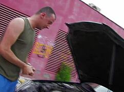 Since she didnt have money for car repair, brunette fucked the handyman