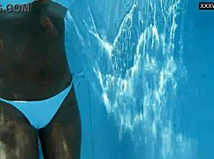 Sexy Brunette MILF Angelica Strips Naked By The Pool With Big Tits