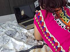 Latina stepmother rides hard, takes cum in ass deepthroat style