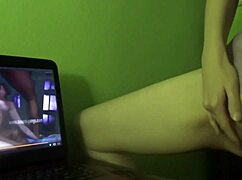 redhead milf reaches orgasm from dry humping while watching porn