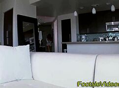 latina babe gives footjob