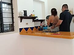 Building Security Fucks Urging Housewife in Lingerie