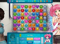 In the night club, ebony dancer with big tits seduces during huniepop game fun.