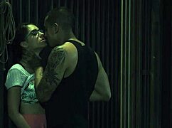 Petite teen with glasses gets dominated outdoors in pickup scene