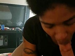 This ebony amateur is sucking like a pro in her first video.