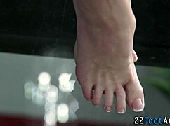 Euro Babe Delivers Explosive Footjob And Cumshot!