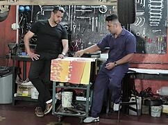 mechanic fucking big tits bodybuilder's pussy and ass with muscular passion