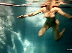 mia naked underwater with big tits! pool fun.