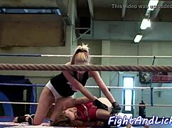 Locker room lesbian babe gets oral pleasure